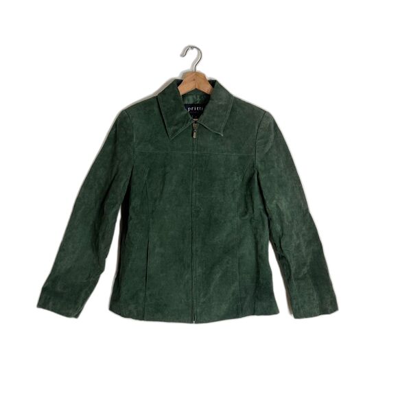 Pritti Suede Jacket Womens Medium Green Genuine Leather Full Zip Classic Lined - Picture 1 of 9
